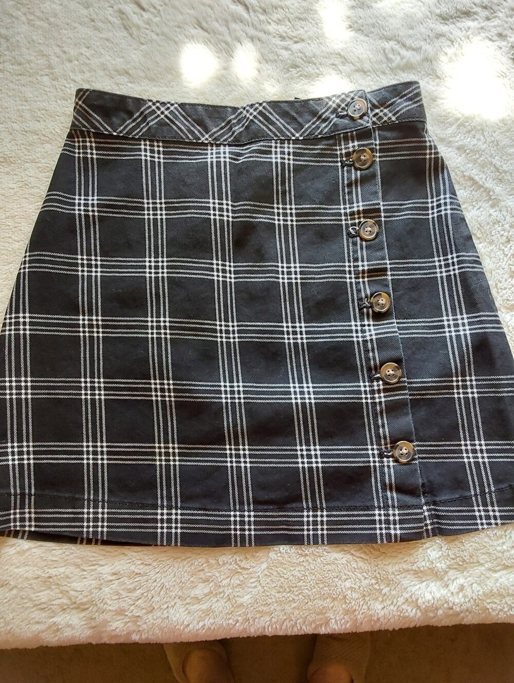 🌺 NWOT H&M Divided Black and White Plaid Denim Mini Skirt